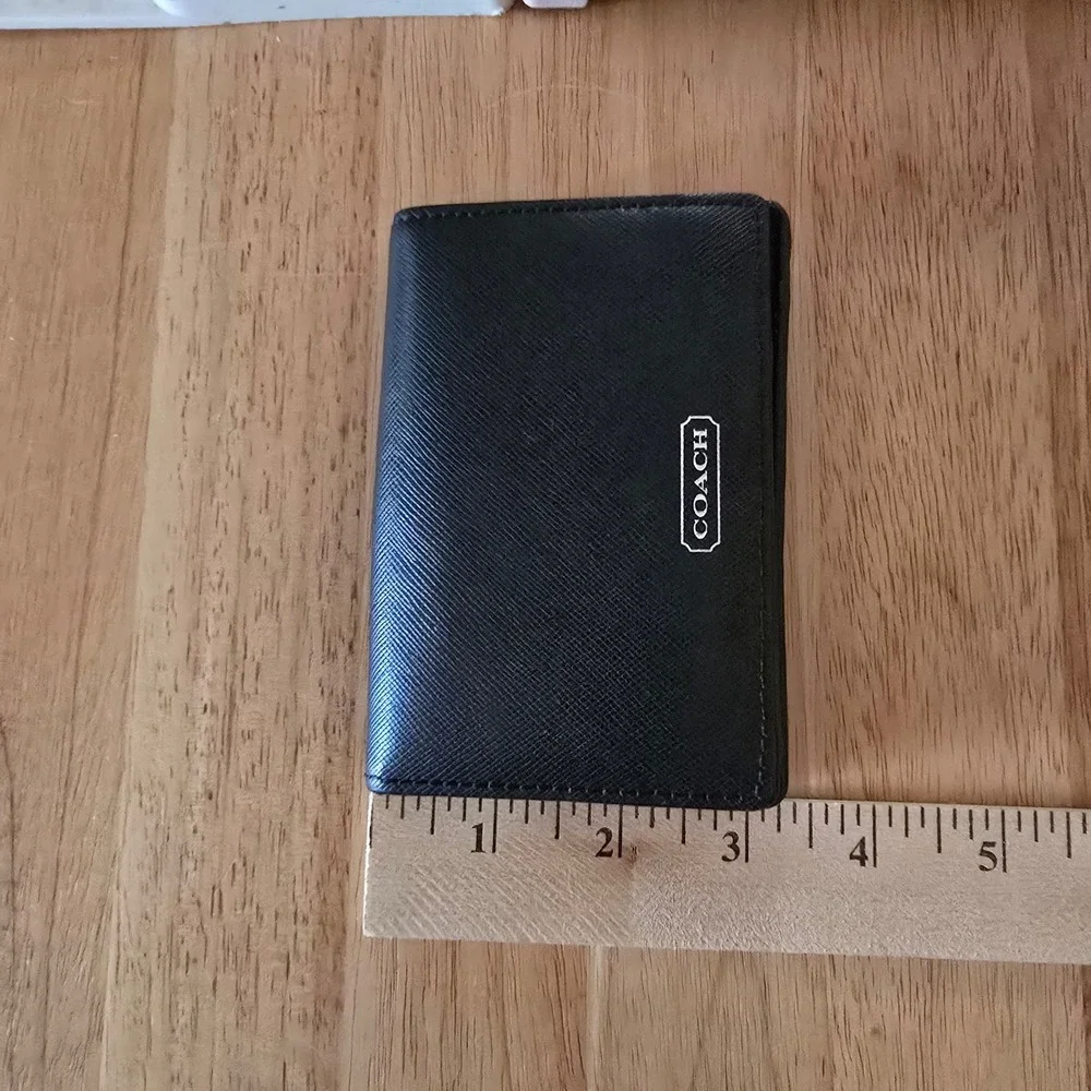 Coach Saffiano Leather Bifold Card Case Wallet  Black Classic Minimalist